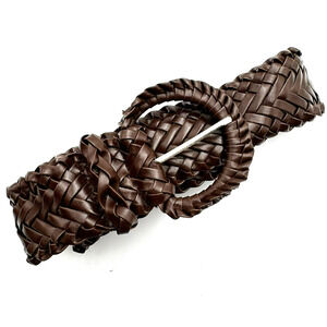 Women's Medium Brown Braided Faux Leather Fashion Belt Wide Large Buckle Dress‎
